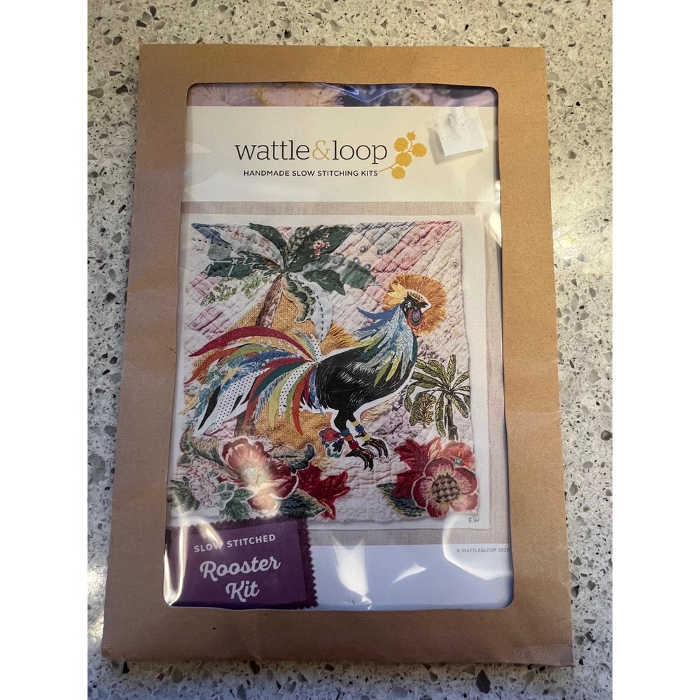 Wattle & Loop Slow Stitched Rooster Kit Handmade Textile Art Embroidery Applique